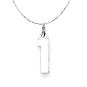 Silver, Athletic Collection Medium Polished Number 1 Necklace - 16 In